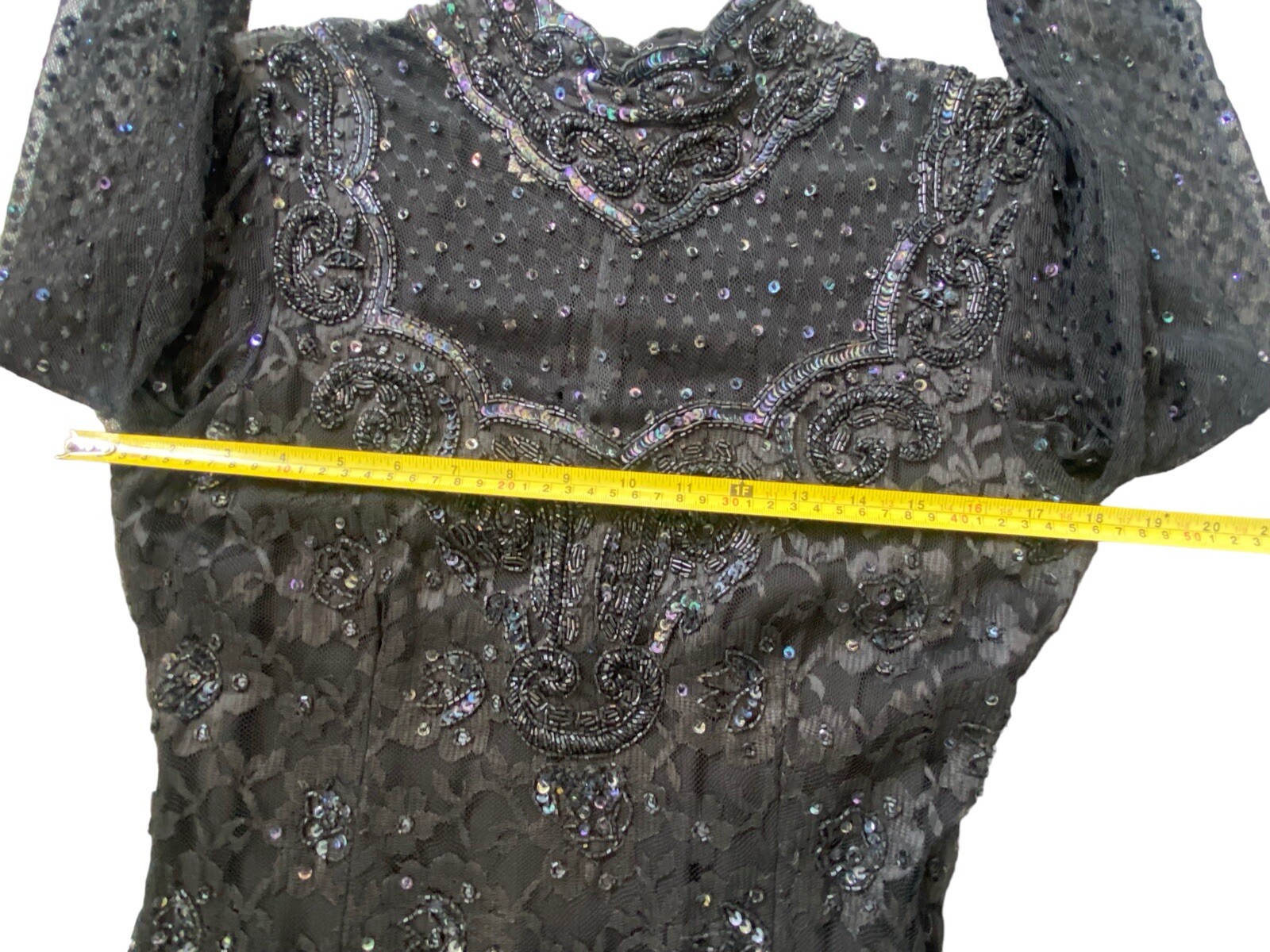 Vintage JUDITH ANN Creations Black Beaded Prom Formal Dress Gown S 80s 90s