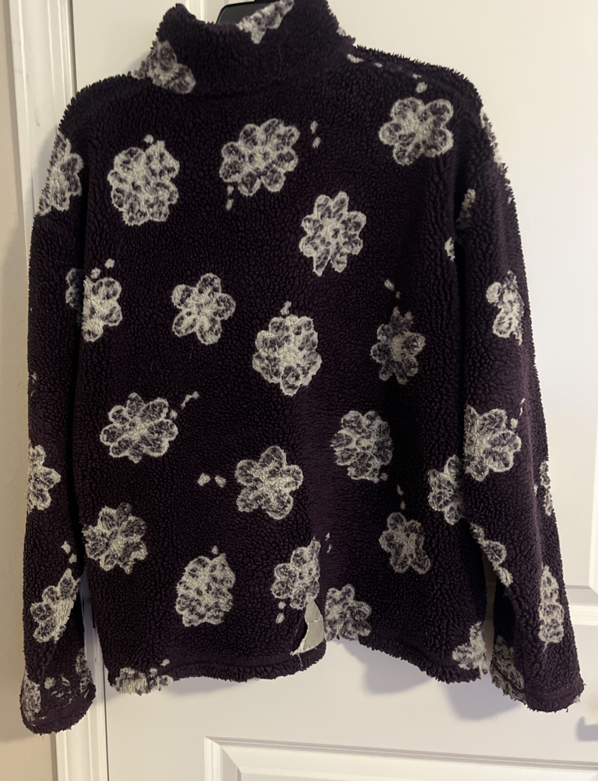 Vintage L.L. Bean Sherpa Fleece Jacket Flower Print Purple Women’s M:Youth XL