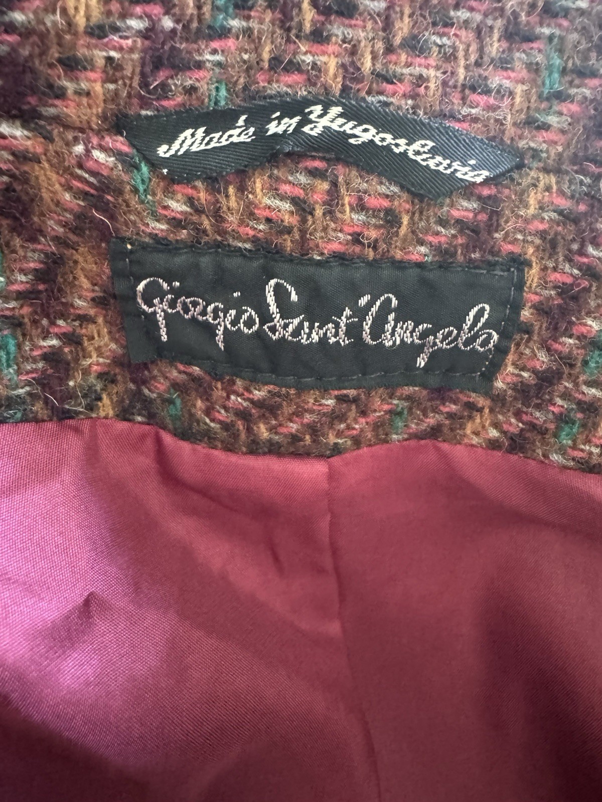 VTG Giorgio Sant’Angelo Plaid Tweed Wool Blazer Jacket Sz 14 Brown/Red Academia