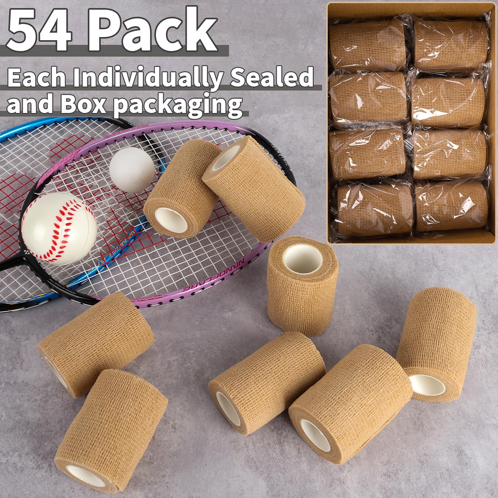 54-Pack 4″x5yd Self-Adhesive Cohesive Bandage Wrap – Bulk Skin Color Vet Tape