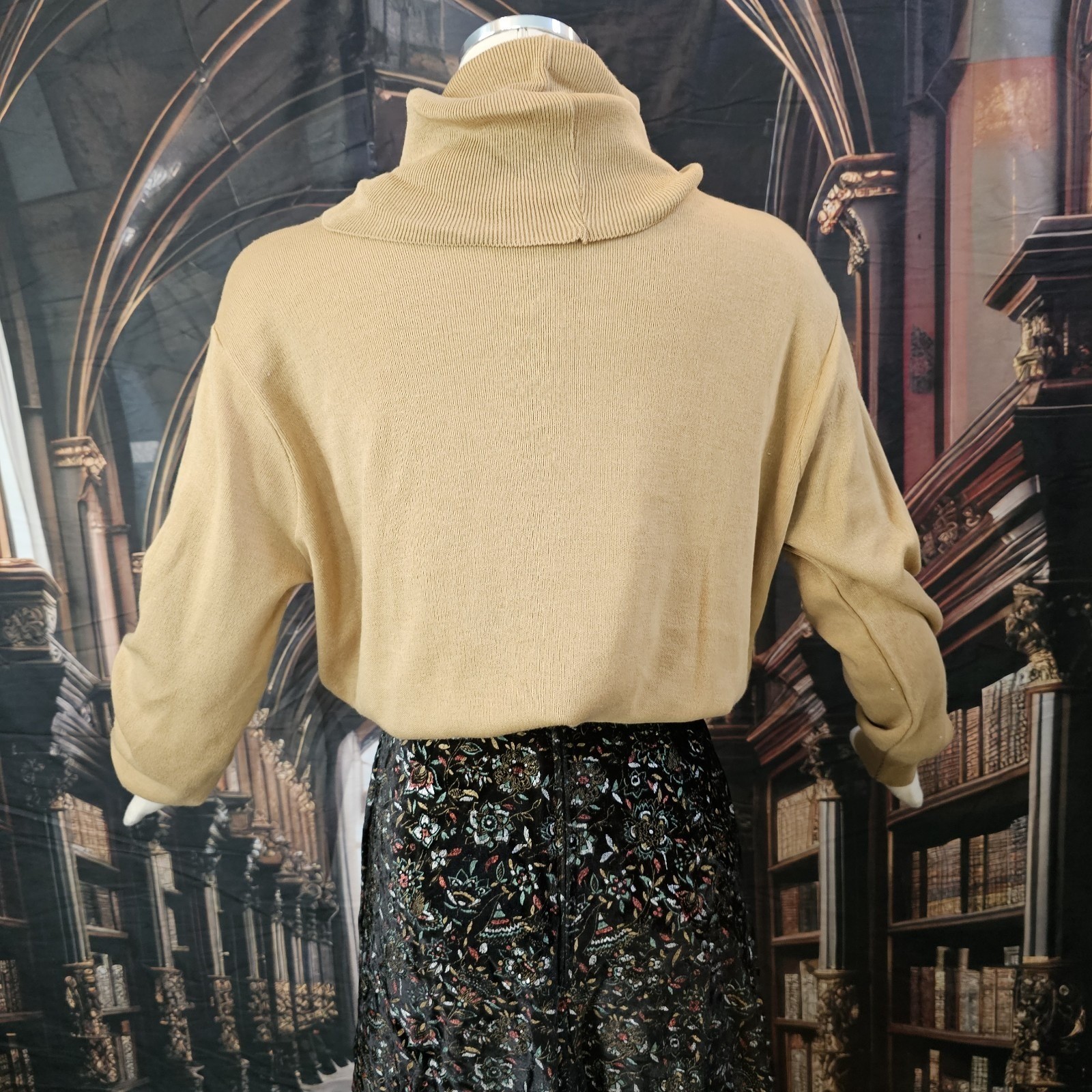 Vintage 1970s Tan Sweater Pullover Cowl Neck Turtle Neck Long Sleeve Kenneth Too
