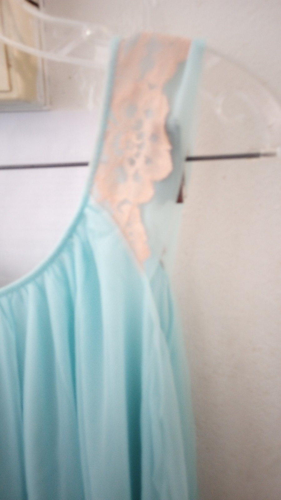 Vintage Avian LINGERIE Nylon Chiffon Nightgown Aqua Lace Sz. Large New Exquisite
