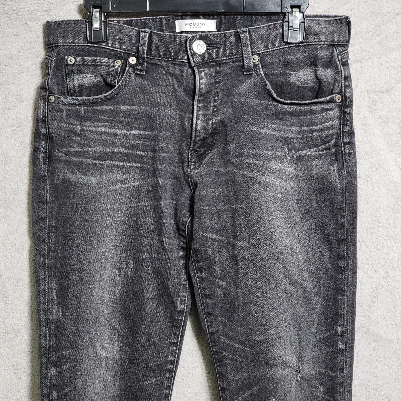 Moussy Vintage Jeans Womens 30×27 Gray Skinny Denim Distressed Whiskering Japan