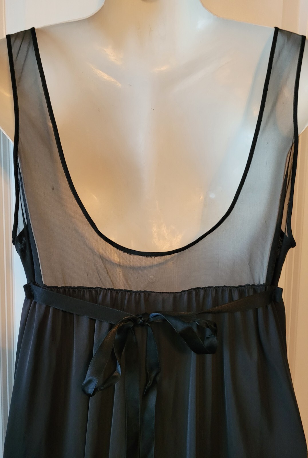 Vintage Evette Black Sheer Over Lace Nightgown Medium