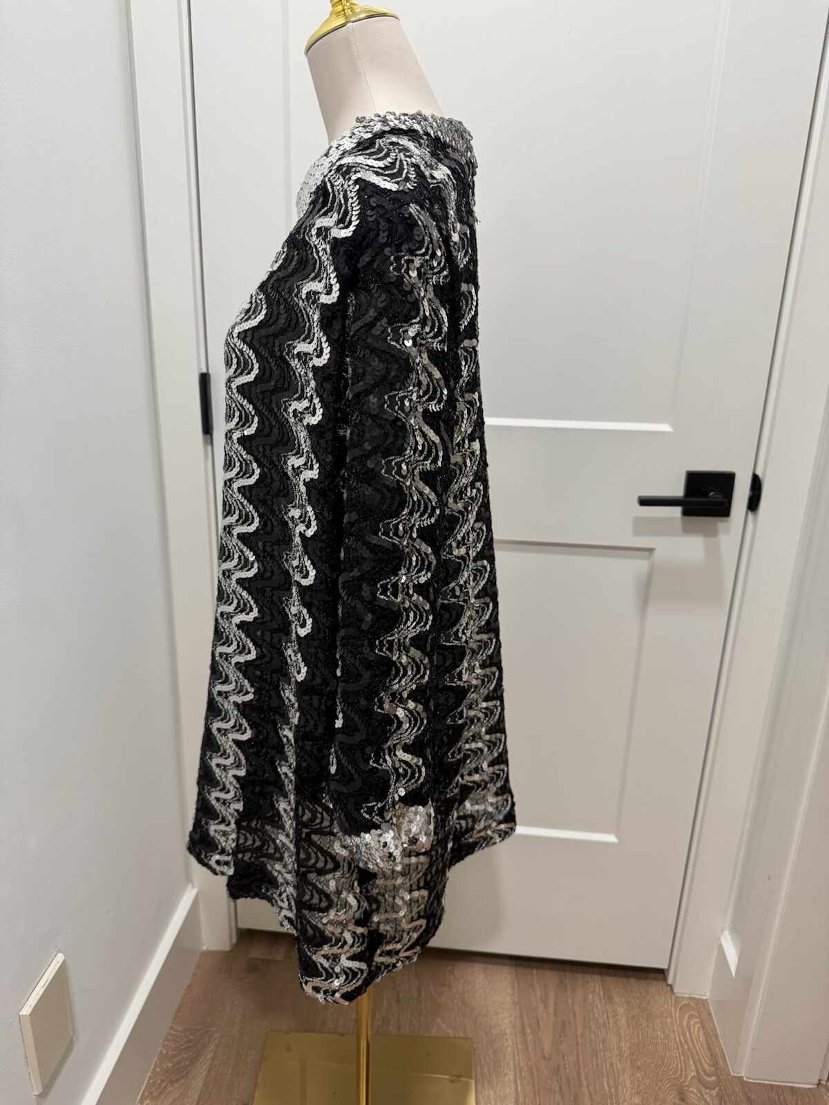 Vintage Sheer Sequin Dress Overlay Black And Silver