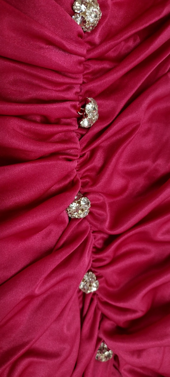 80s Couture Dress Pink Fuchsia Balloon Sleeve Rhinestone Buttons SAMIR 80s M