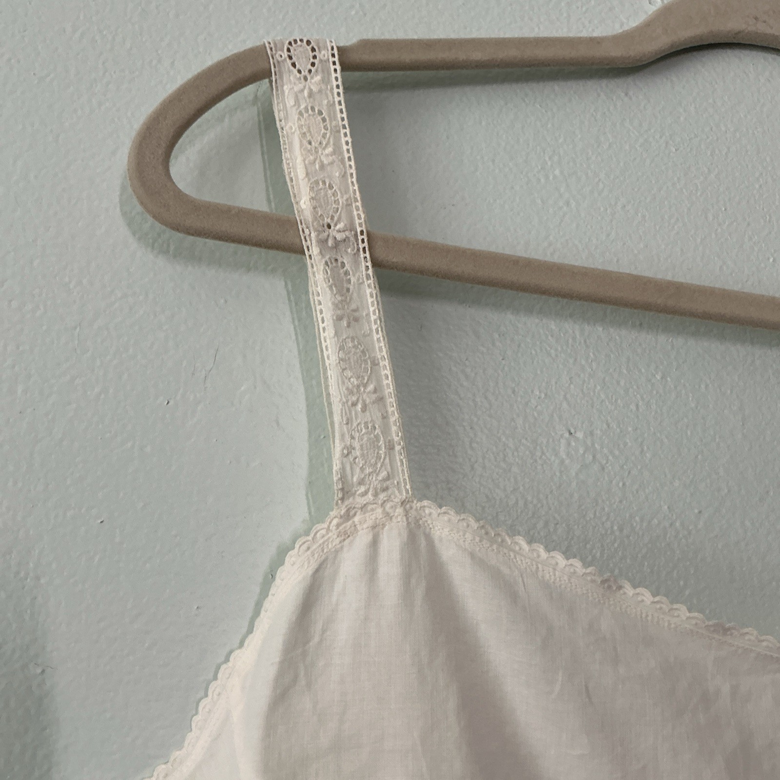 Antique Edwardian Handmade White Cotton Corset Cover Eyelet Lace Camisole c.1900