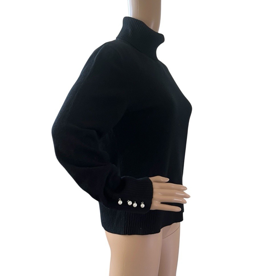 Mainbocher Cashmere Sweater Convertible Turtleneck Faux Pearl Buttons Size M VTG