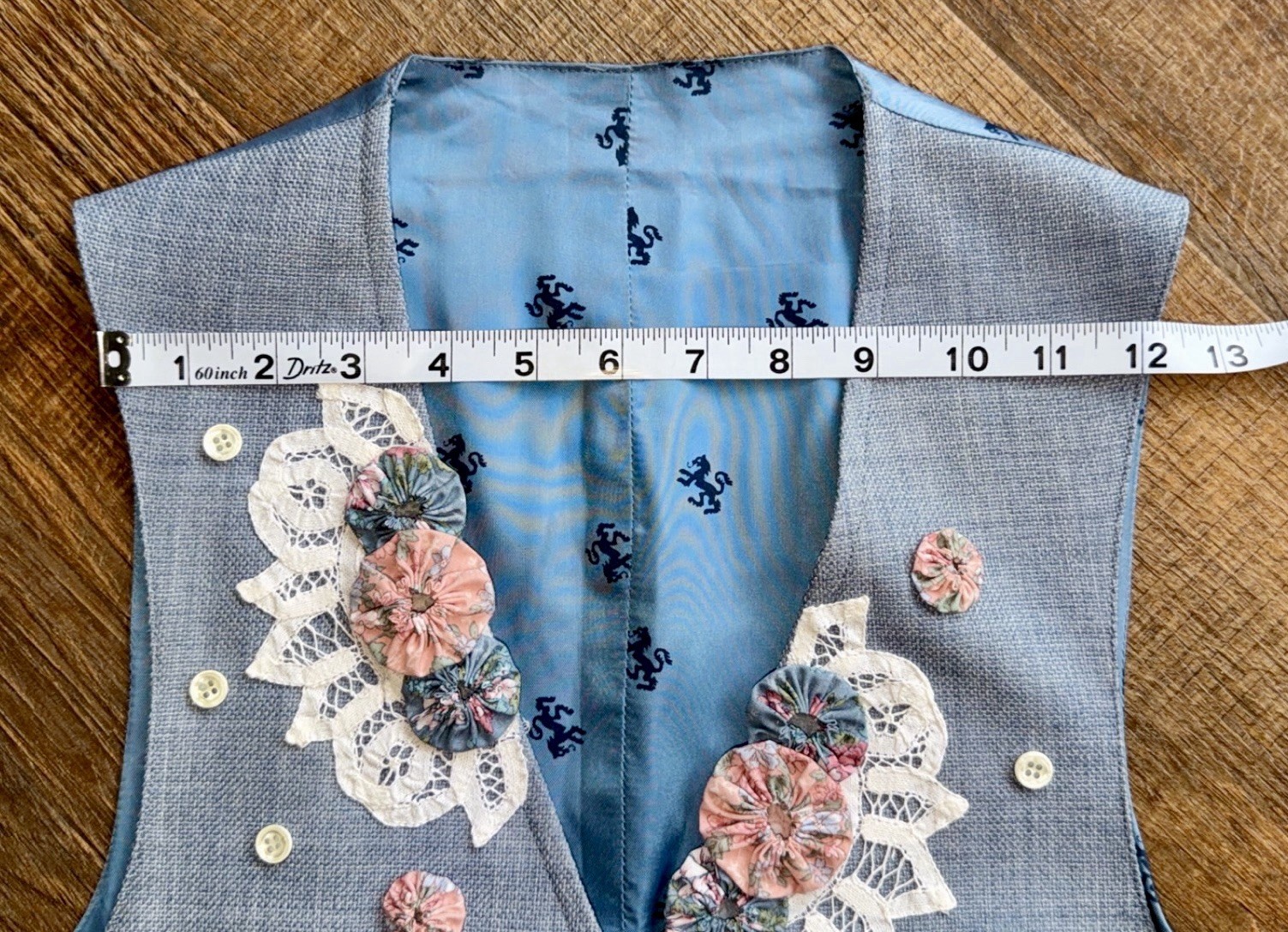 Handmade Blue Floral Lace Vest Womens Boho Victorian Cottagecore S M
