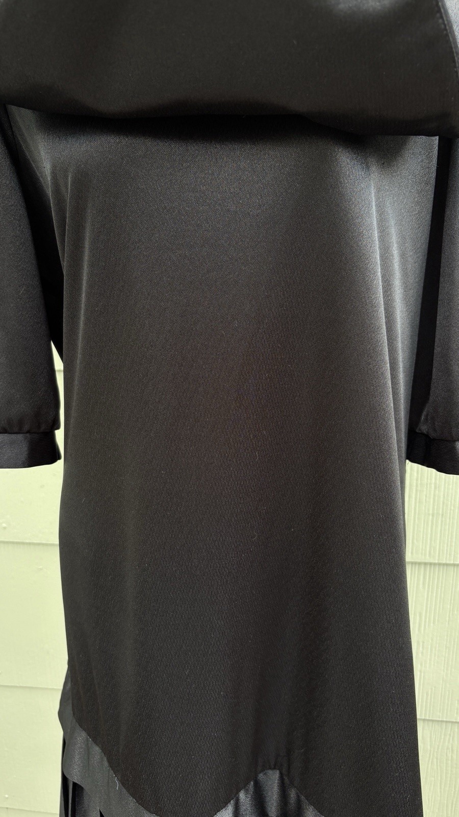 vtg AMY’S PLACE 70s 80s Nautical Sailor Goth Satin Half Sleeve Pleated Dress