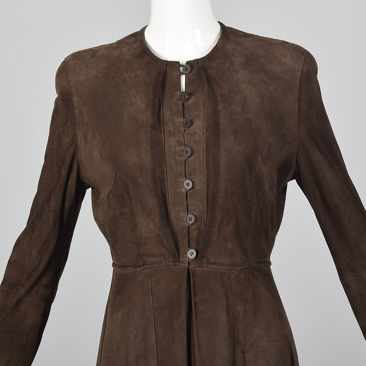 Small 1990s Giorgio Armani Brown Goat Suede VTG Leather Dress Long Sleeve