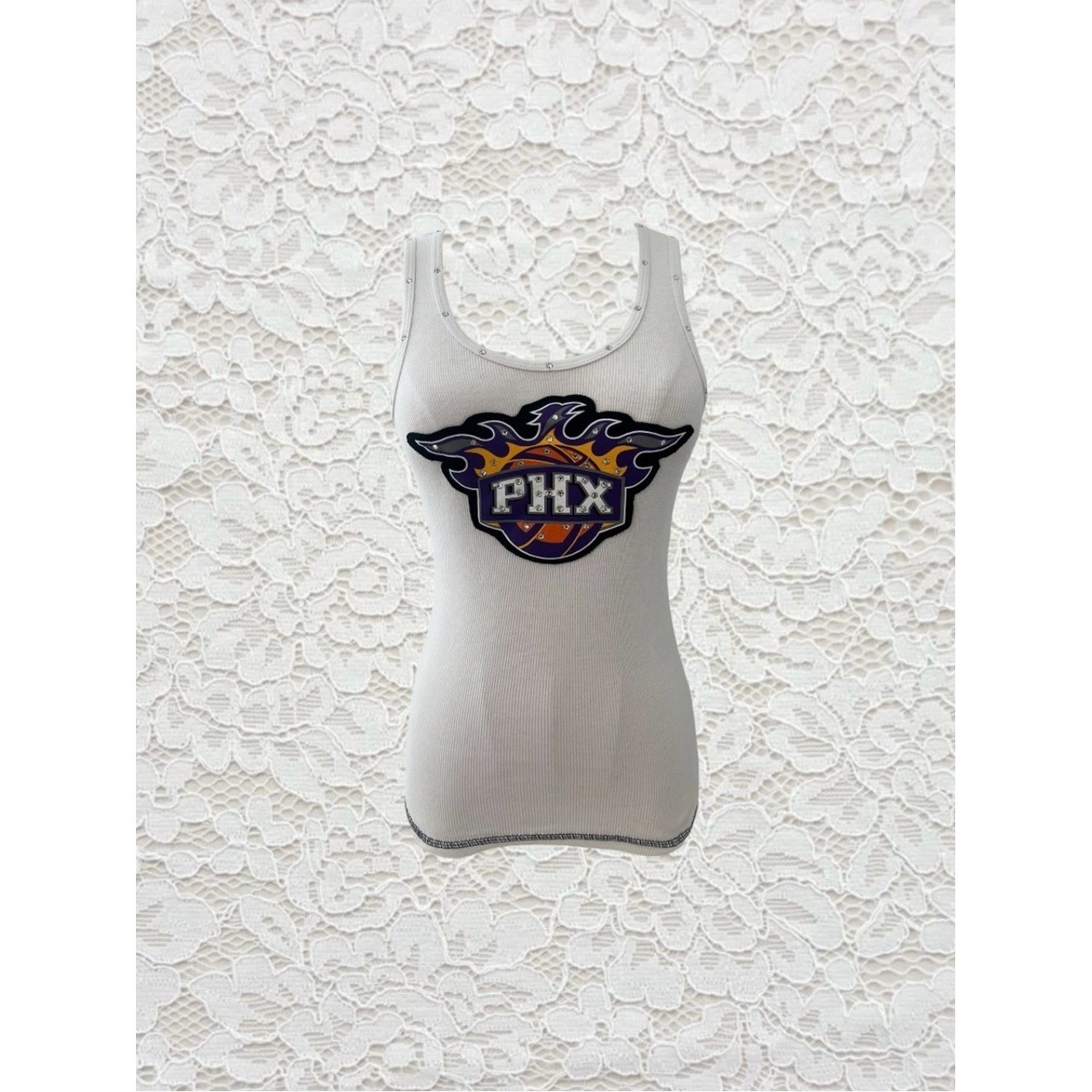 vintage y2k phoenix suns white tank top with rhinestone trim