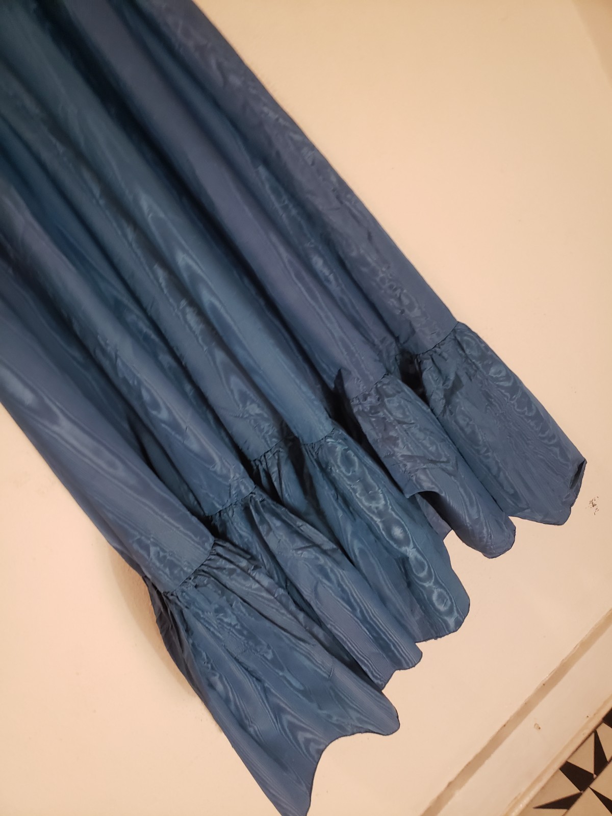 Vtg 70s Teal Gaberdine Puff Slv Maxi Dress Sz S M Handmade Gown