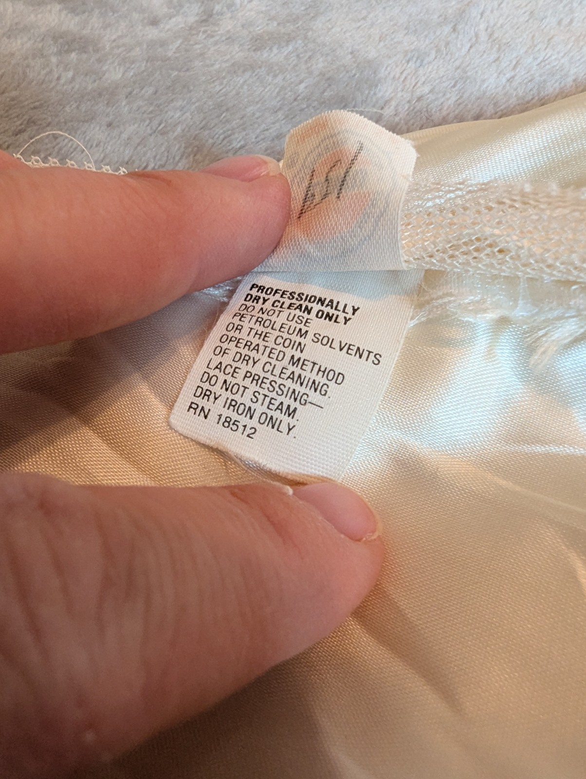 Vintage 1990s ILGWU Union Made Ivory Satin Wedding Dress Sequin Pearl Open Back