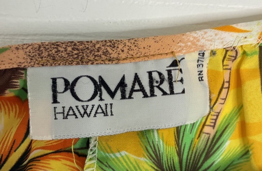 Pomare Hawaii Palm Tree Floral Dress Tiki Acrylic 70’s Vibrant No Size Tag/Flaws