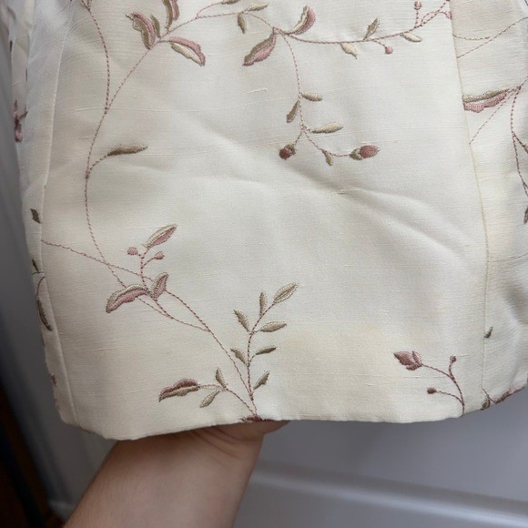 Vintage Adrianna cream 100% silk longline evening duster coat floral embroidered