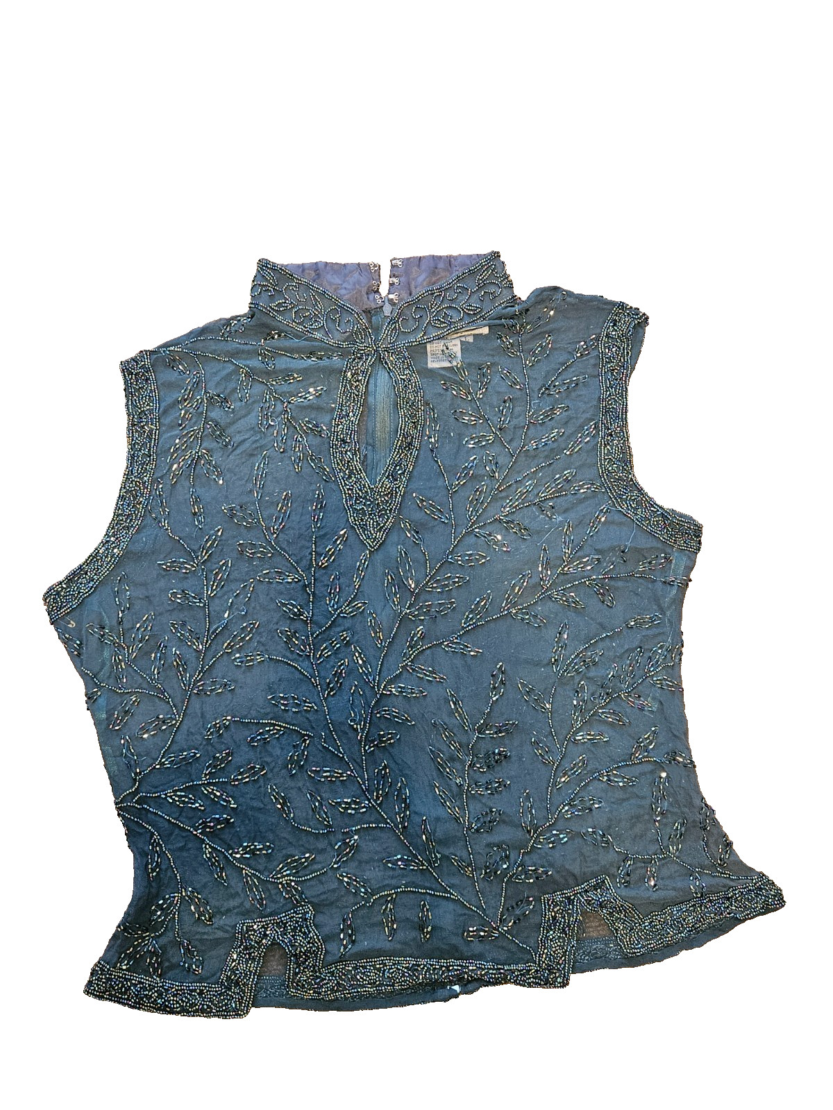 Jasjas Designs New York VTG Women’s Silk Beaded Sleeveless Sequin Top GRN Size L