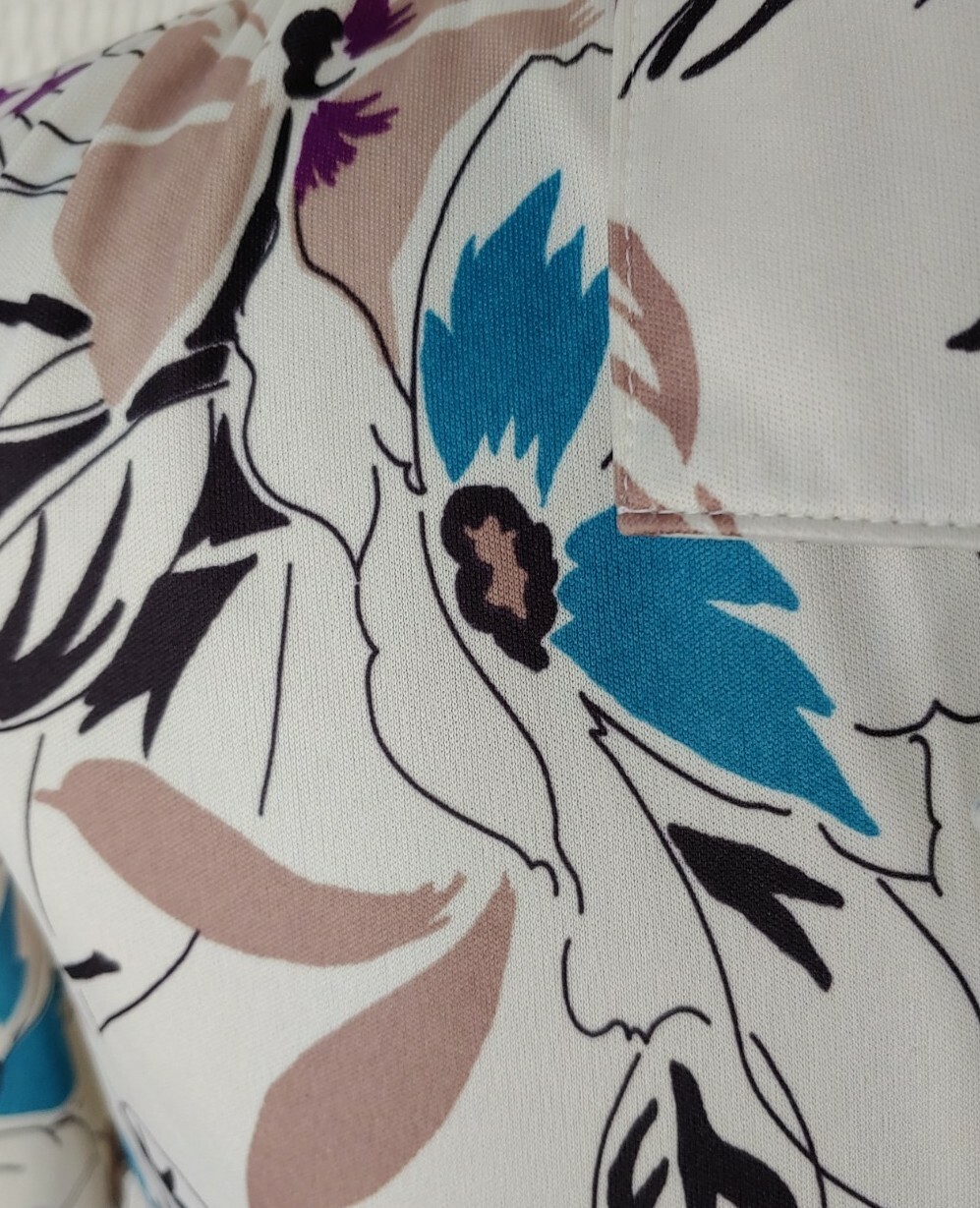 Vintage Cricket Lane Cream Button Down Top with Tan/Purple/Teal Florals Sz 12