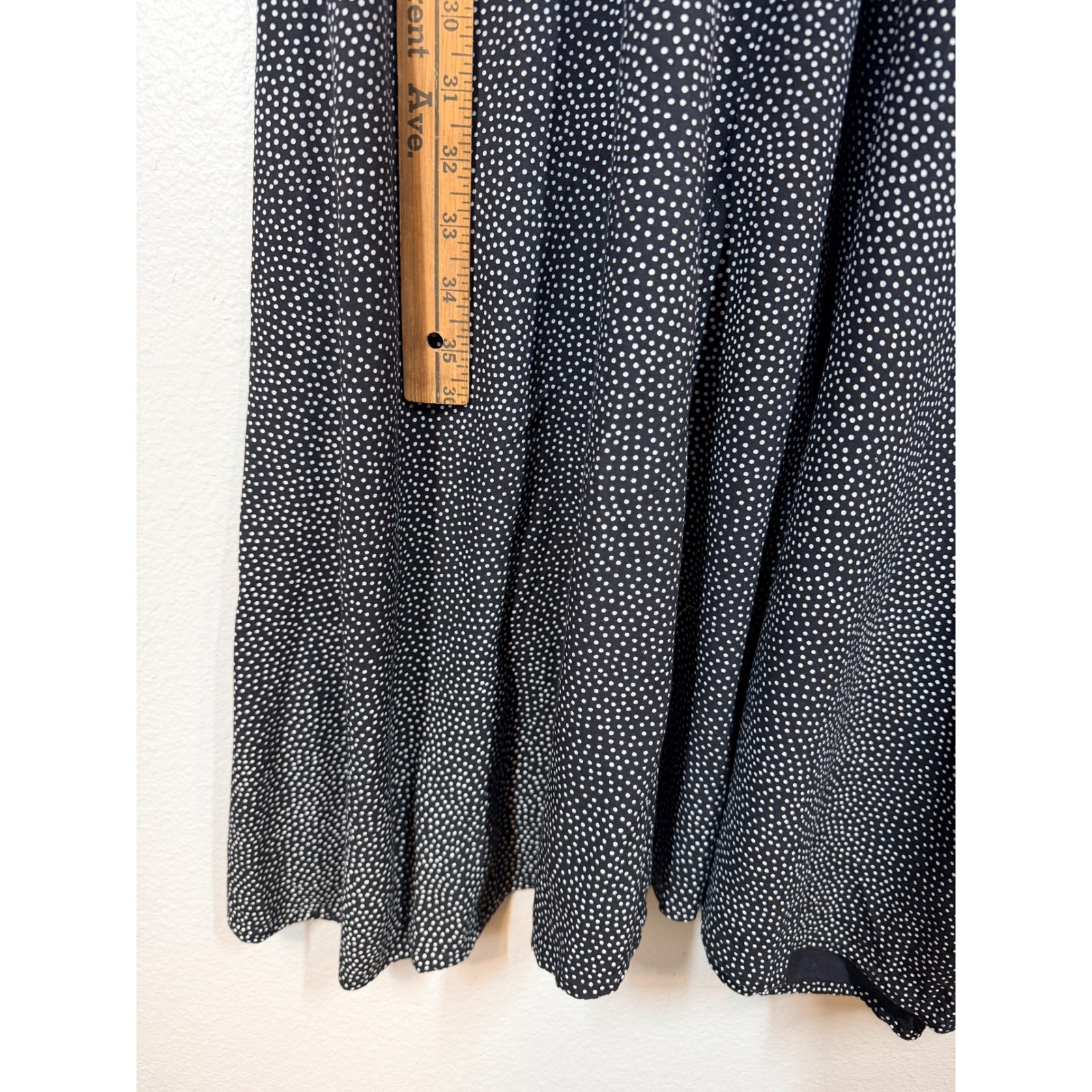 Retro 90’s A-Line Dress Womens S Black Polka Dot Midi Rayon Vintage