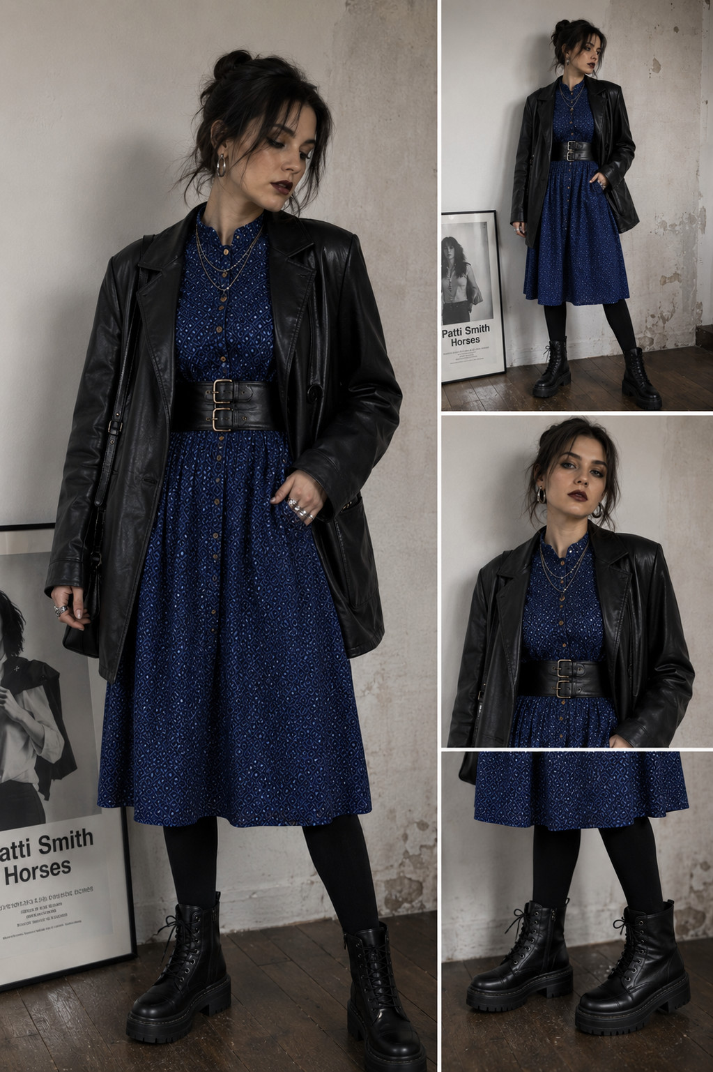Vintage Country House Dress Blue 70s Cotton Puff Sleeve Costume Dress Size 34 36 38