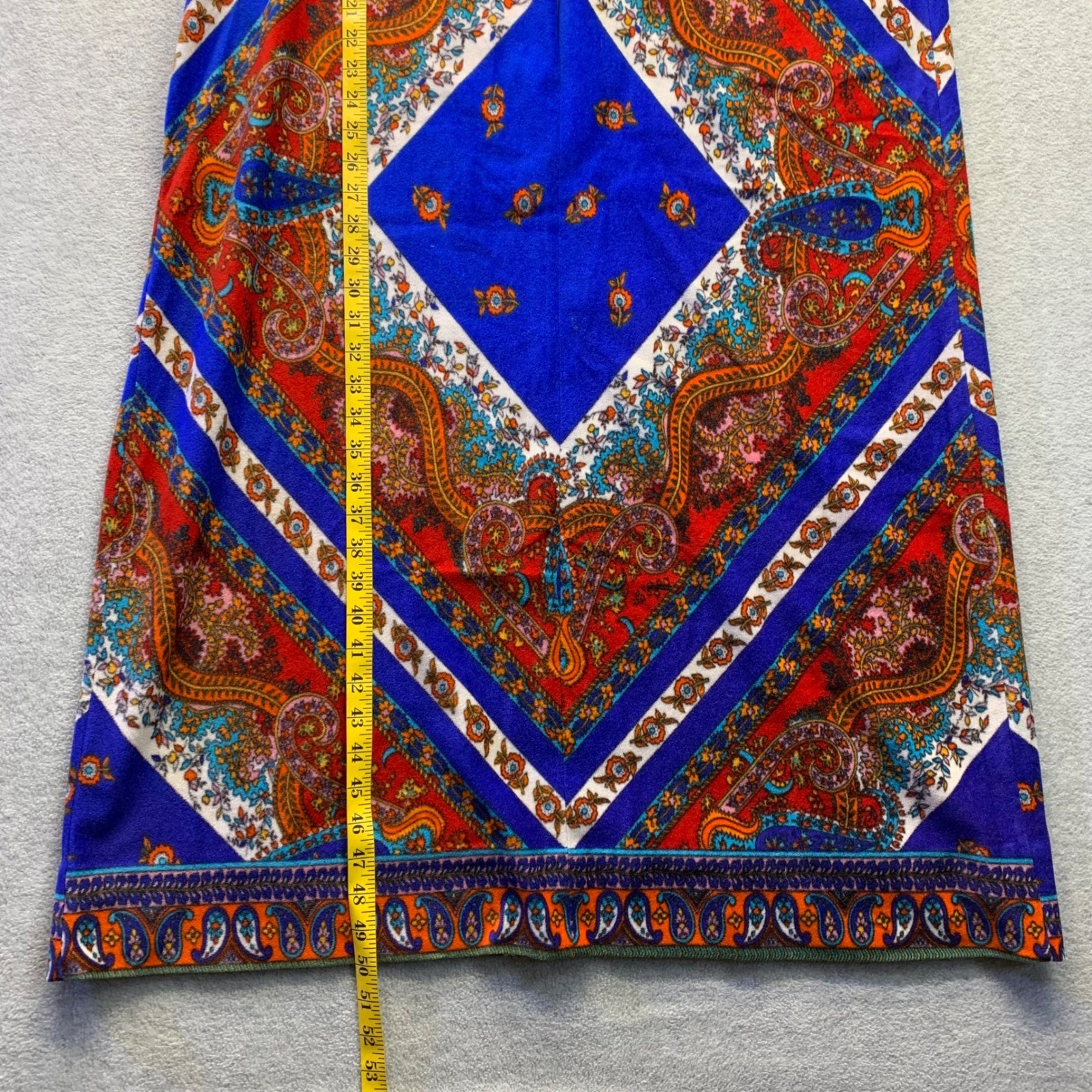 Vtg Plaza 9 Blue Psychedelic Paisley Geometric Velour Robe House Dress 70s Sm/Md