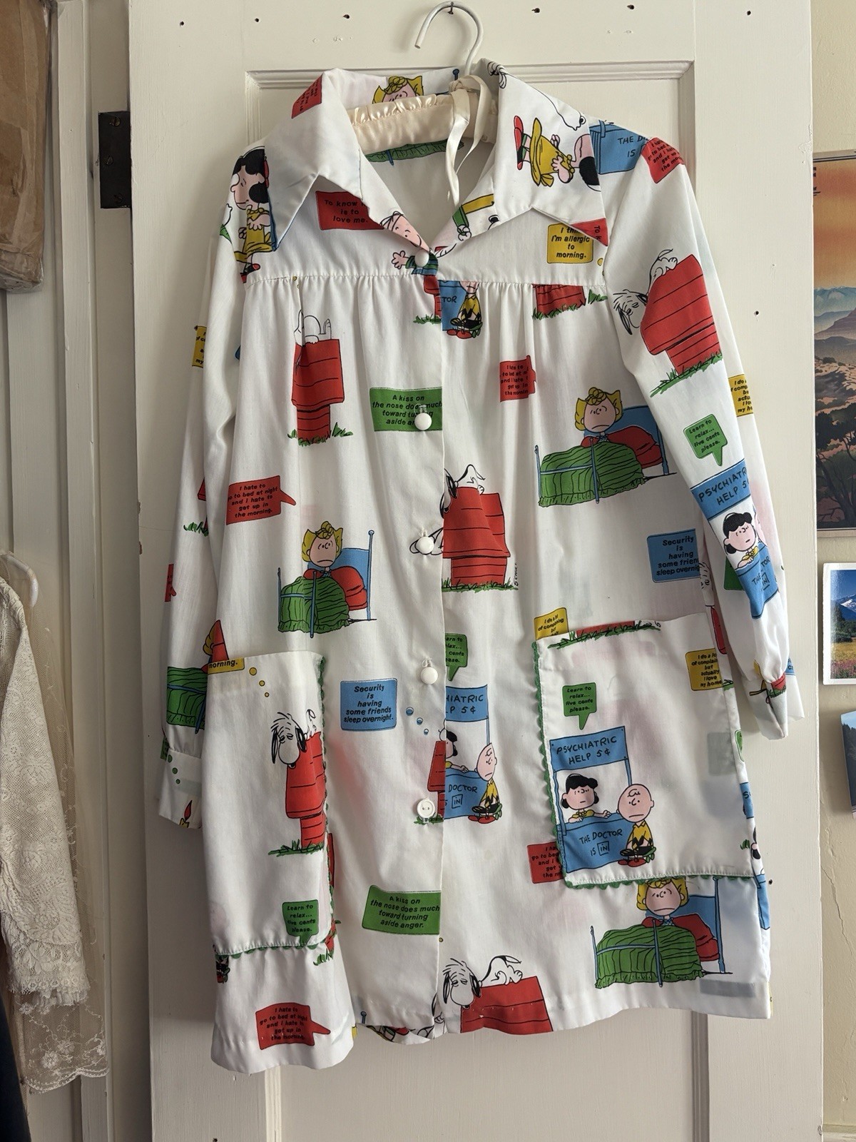 Vintage Peanuts Button-Up Babydoll Smock Dress