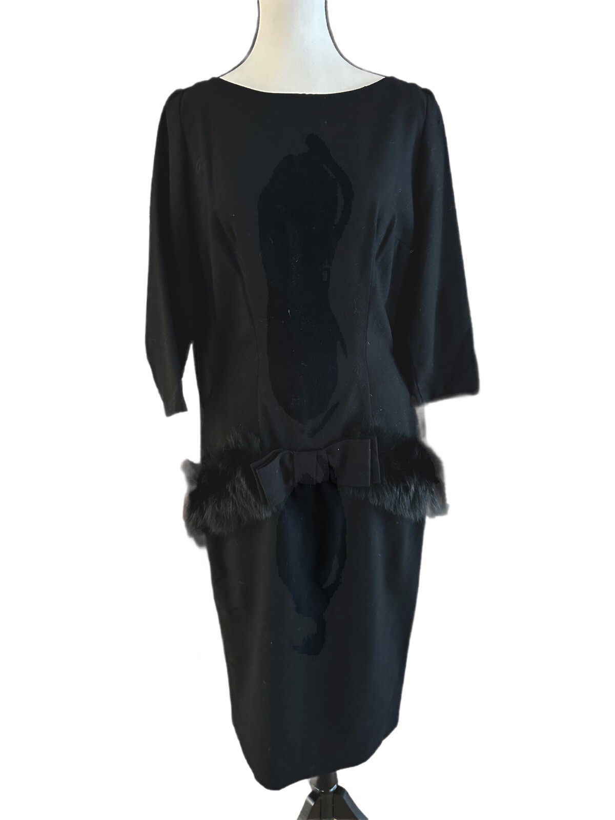 Anita Modes Black Fur Trimmed Cocktail Dress. 1950’s Sophisticated Elegant Rare