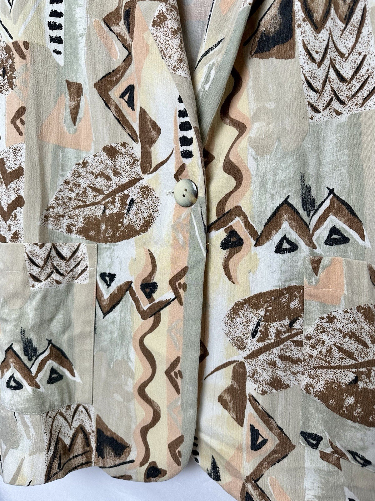 Vintage Geometric Botanical All Over Print Blazer Pastel Earthtone Valerie Sz L
