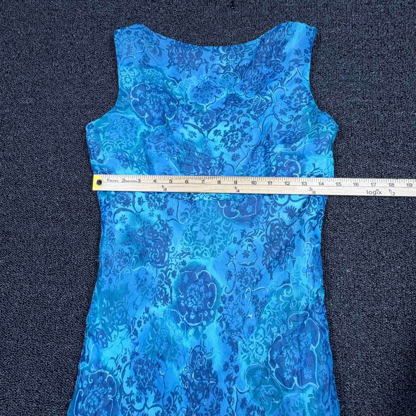 Vintage 90s Mica Damask Empire Waist Midi Dress Womens 4 Sleeveless Sweetheart