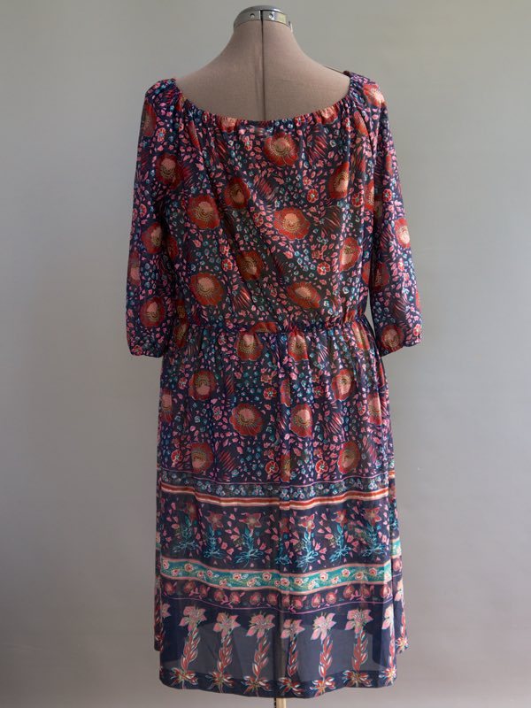 VTG 70s Tabby Hippie Festival Boho Peasant Dres Elastic Off Shoulder Collar L