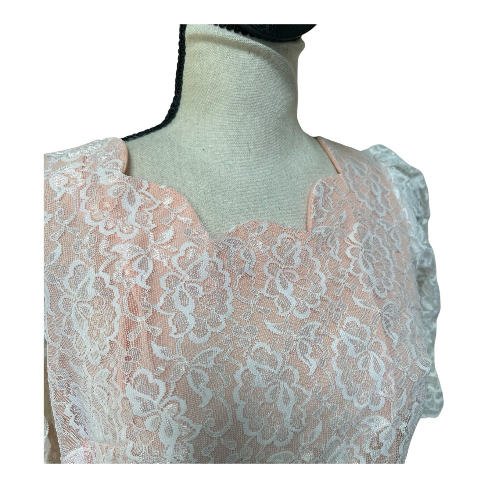 VTG 60s Partners Please! Malco Modes Peach Lace Square Dancing Prairie Dress Sm