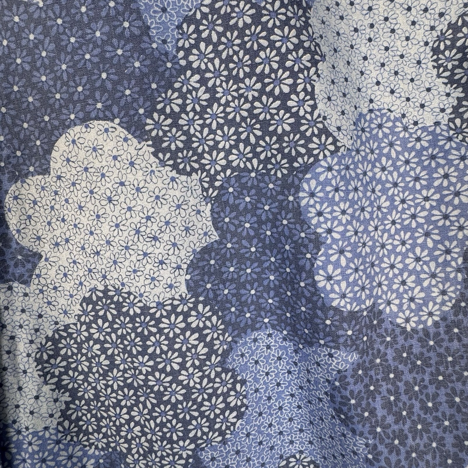 Vintage Penneys Hawaii Blue Floral Cotton Maxi Dress Pockets Lace Trim 9 S