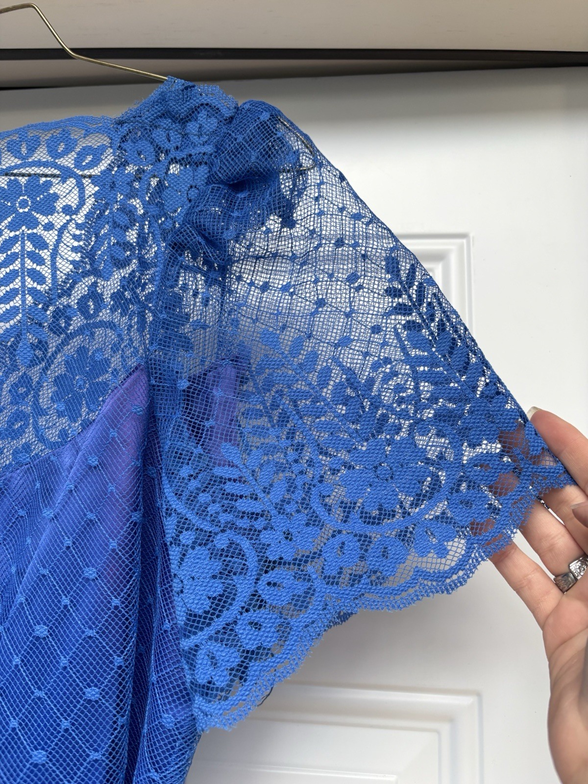 Vintage 70’s Blue Lace Overlay Formal Fit And Flare Full Length Dress