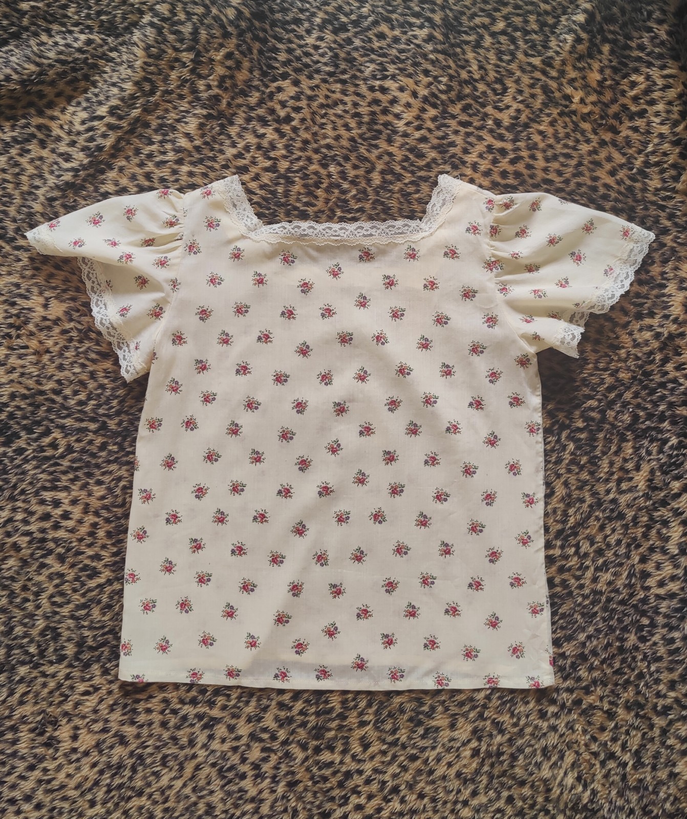 60s Vintage Coquette Dollette Cream Floral Lacy Milkmaid Babydoll Top Size M/L