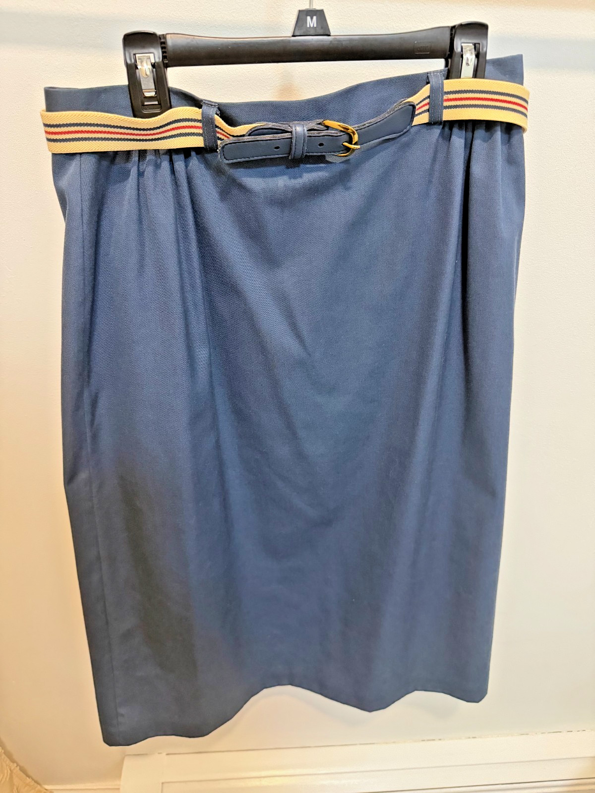 Vintage 70s Country Suburbans High-Waist Blue Midi Skirt with Original Belt