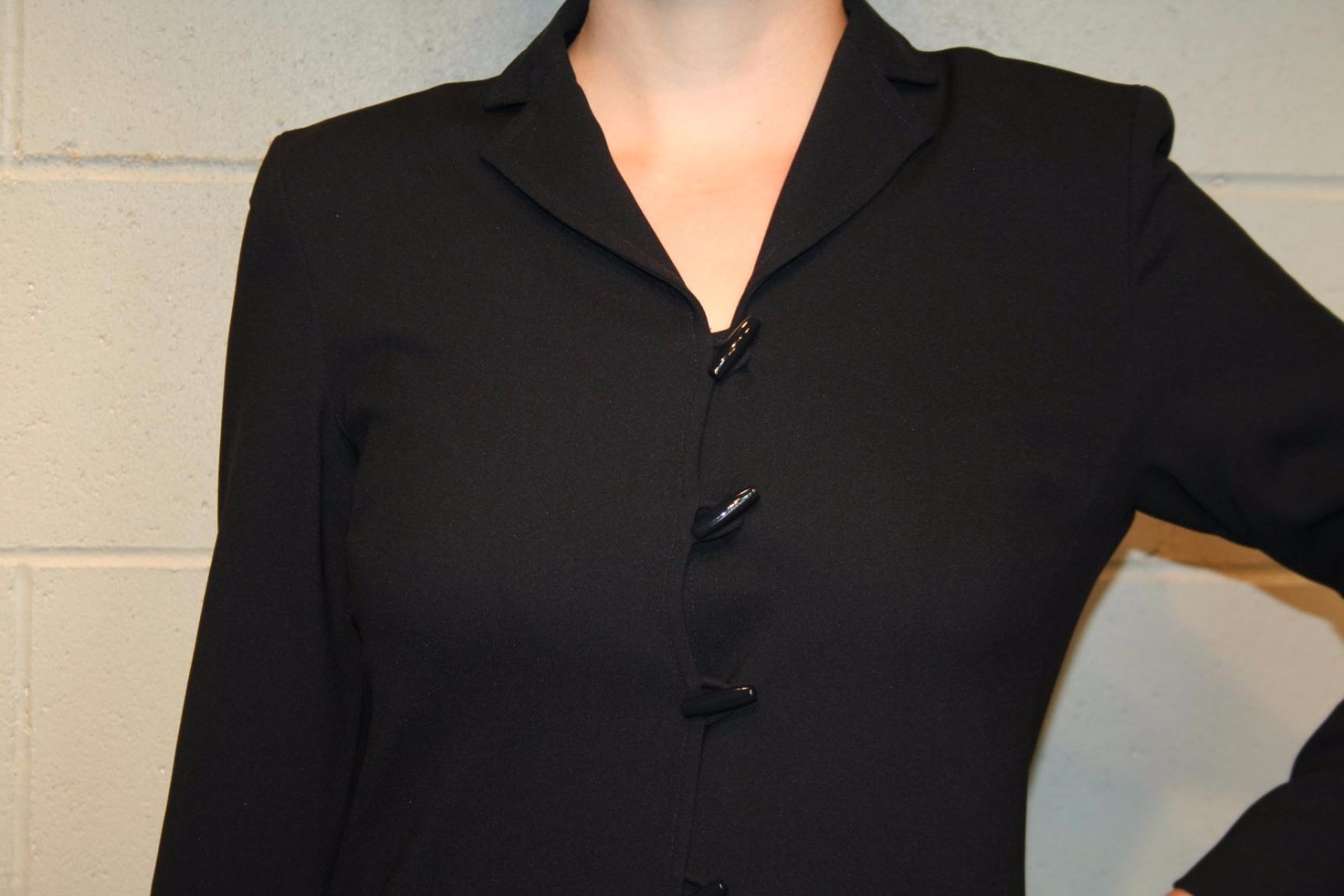 6 Petite Evan Picone Dress Vtg Sz S Deep Navy Blue Toggle Buttons Long Sleeve