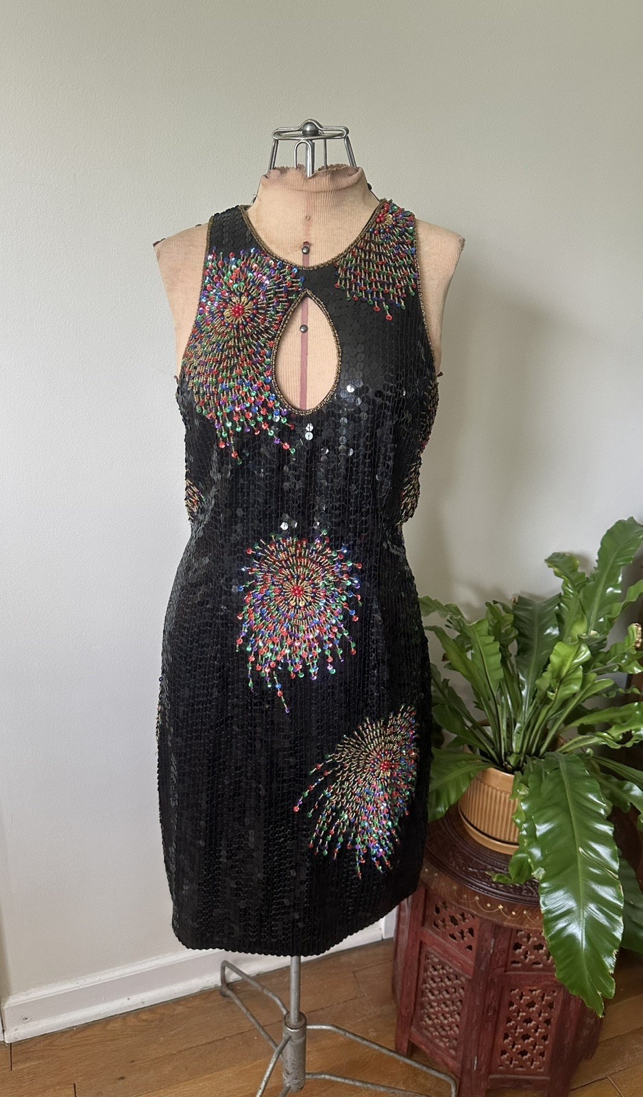 Vintage 80’s Fireworks Sequin & Beaded Keyhole Dress
