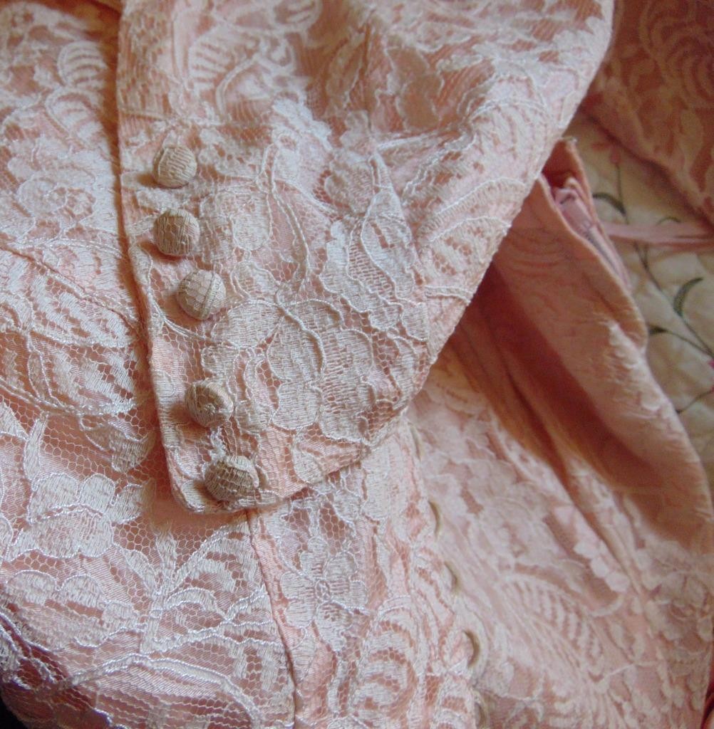 VTG 50s Pink Chantilly Lace & Satin Dress Jacket & Crinoline Slip 26W