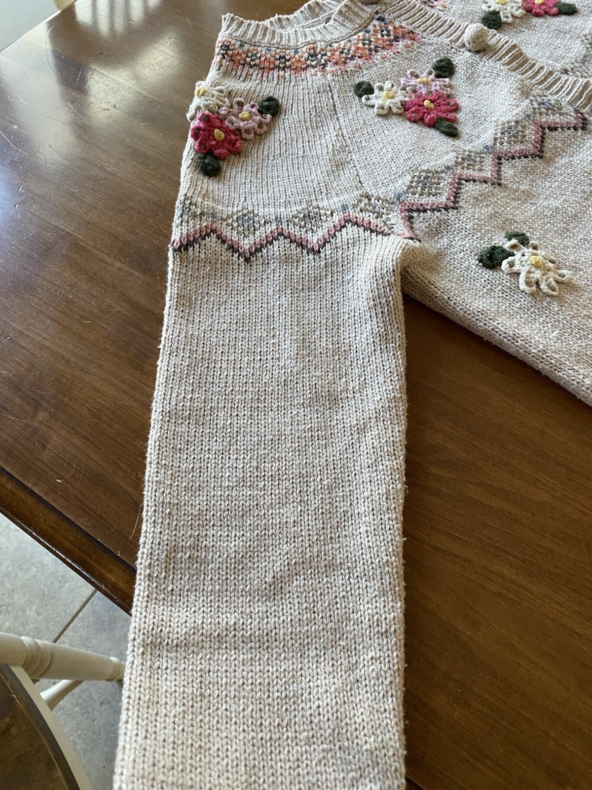 Cardigan Sweater Vintage Knitted Floral Off White Cream Color