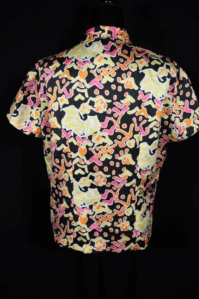 Vintage 1970’s French Silky Poly Geo Print Blouse Size Extra Large