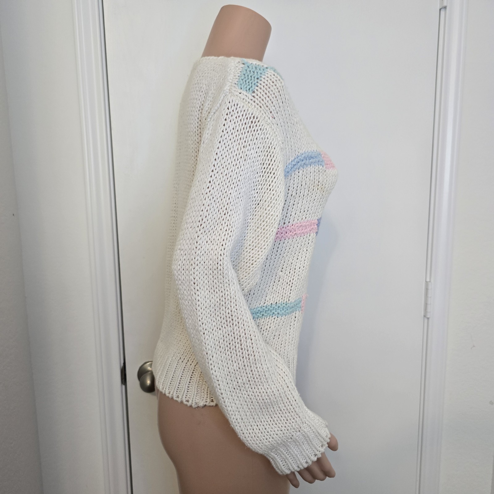 Pastel 80s Color Block Hand Made Knit Sweater Approx Size S
