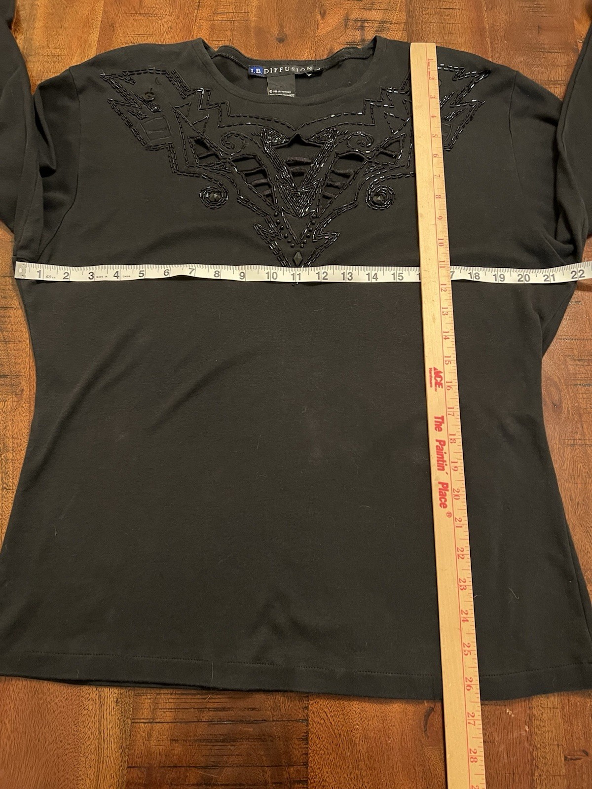 Vintage 80’s I.B Diffusion Black Beaded Long Sleeve Cotton Top Women’s L