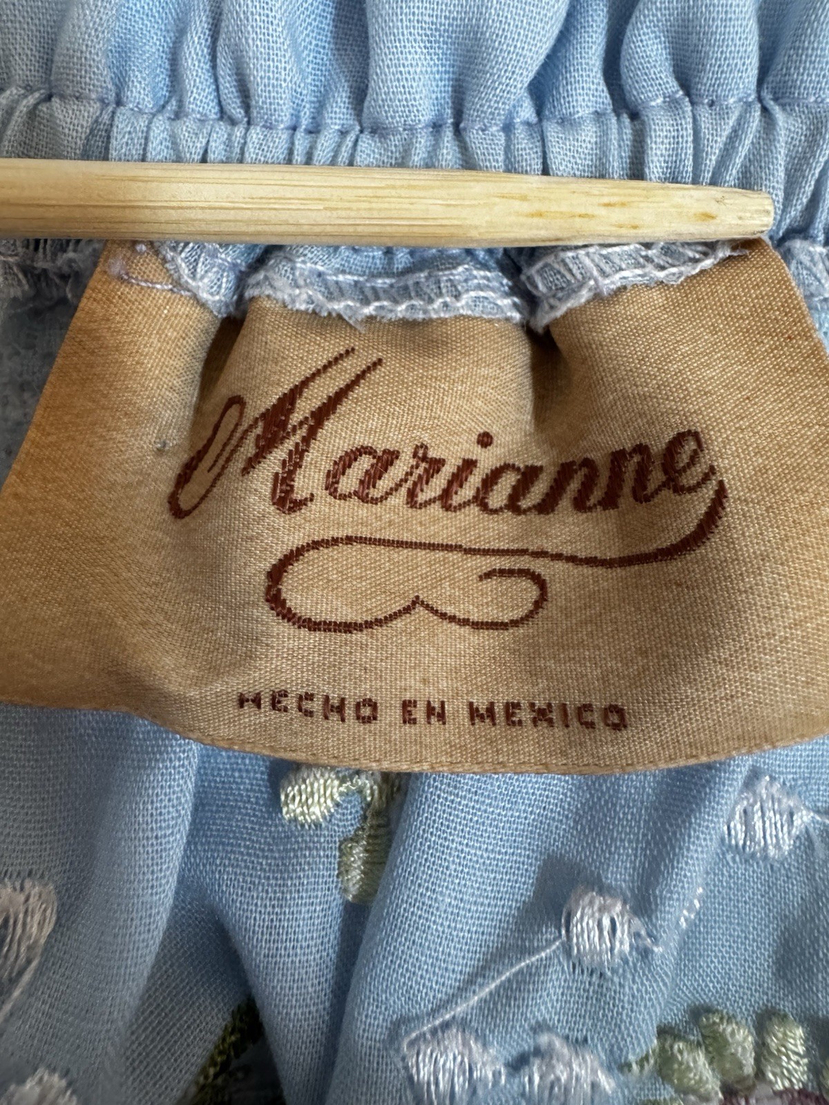 Rare Vintage 1970’s MARIANNE sky blue Mexican Folk Embroidered Dress lace 36