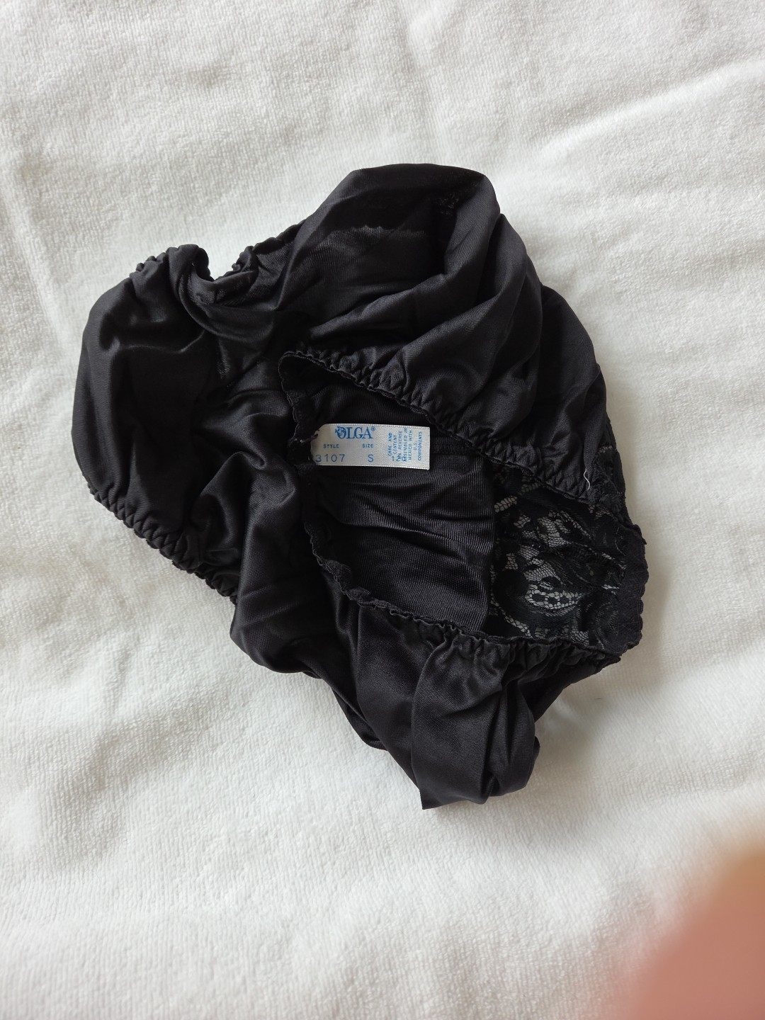 Vintage OLGA 80s BLACK Nylon PANTIES Silky SATIN Shiny LACE Underwear ~ 5/S