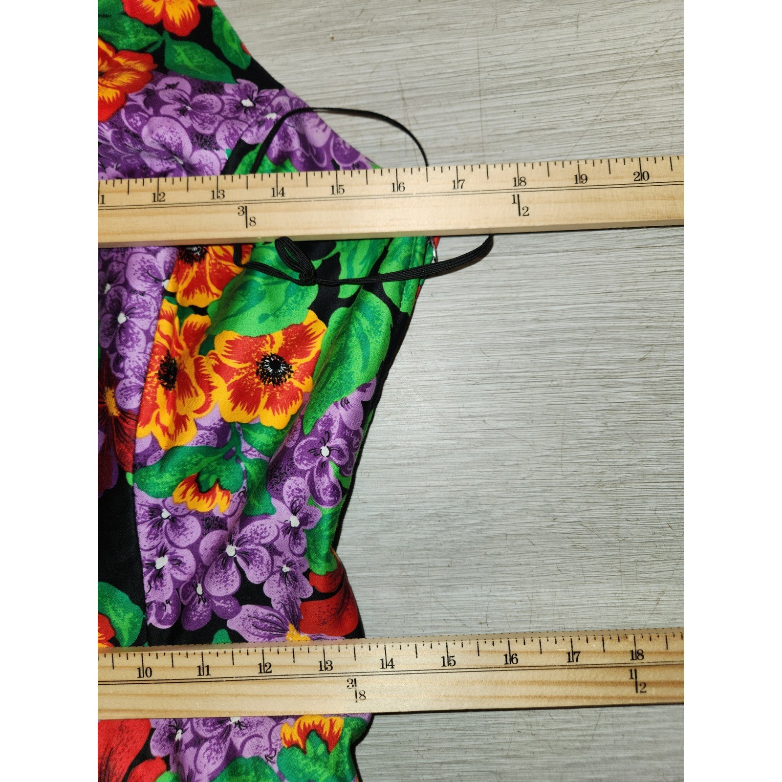 AJ Bari Vintage Halter Floral Dress Black Orange Purple Open Back Pockets 12