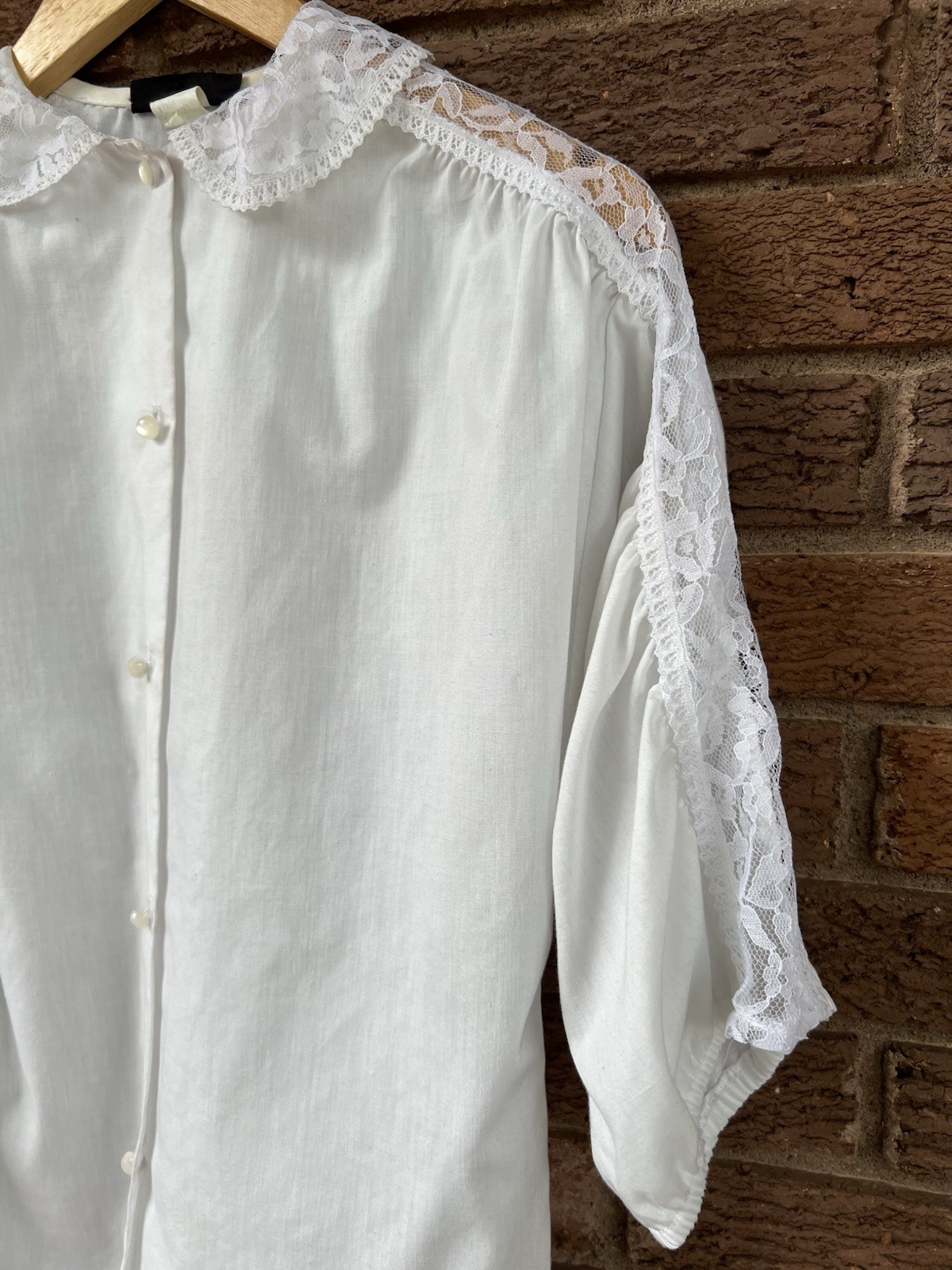 Vintage Cottagecore Prairie Victorian White Button Blouse Lace Sz 10 USA Made