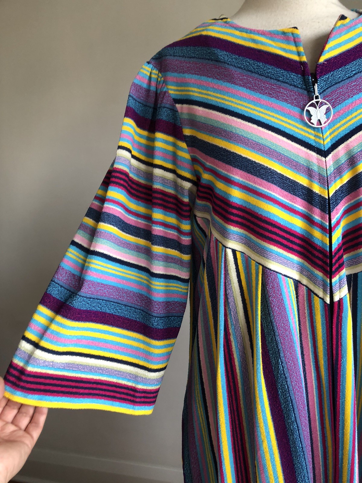 STUNNING VTG NWOT DELA-ANN Loungewear Striped Terrycloth Housedress Caftan M/L
