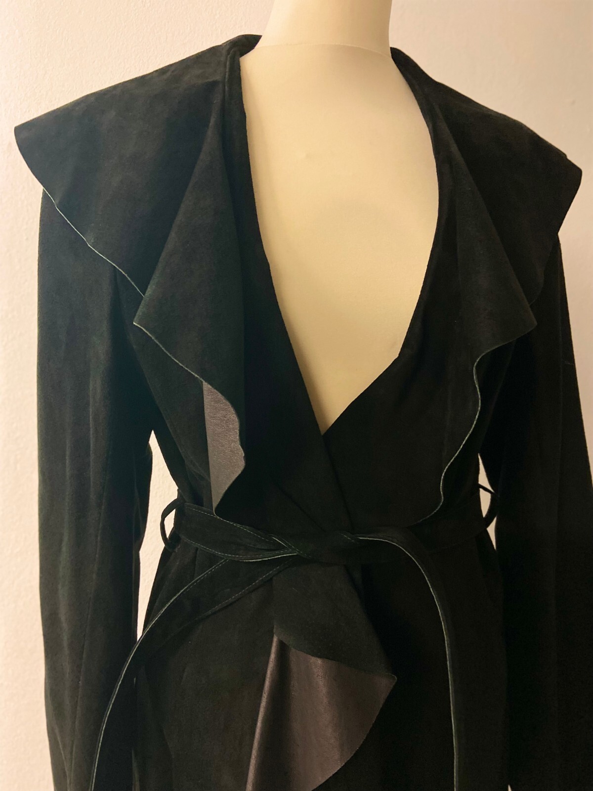 Showcase Your Style with this fancy suede coat with ruffle trim | Size M