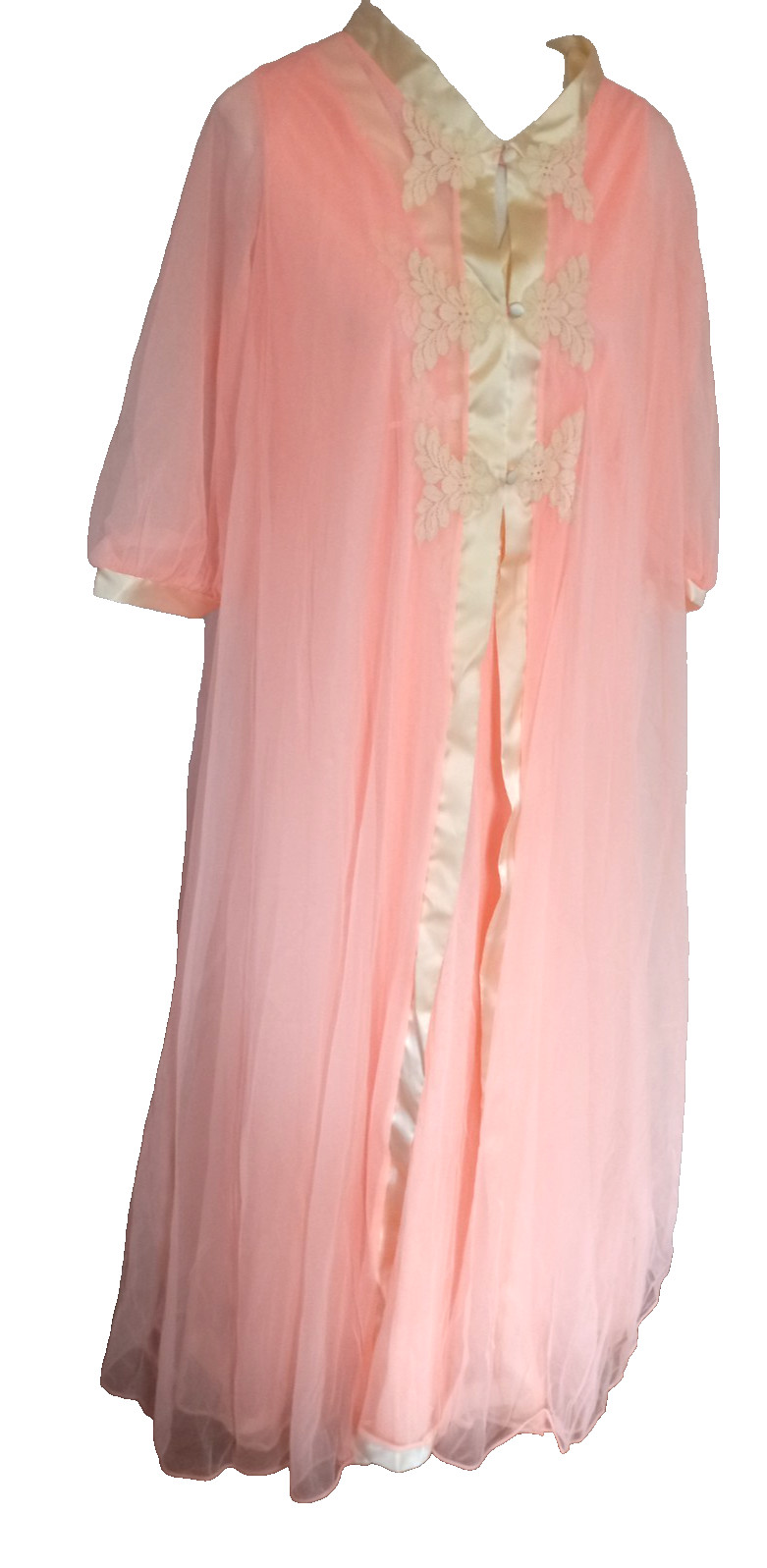 VTG Kayser Coral Orange Peignoir Nightgown ,Robe & Slippers Size Medium EUC