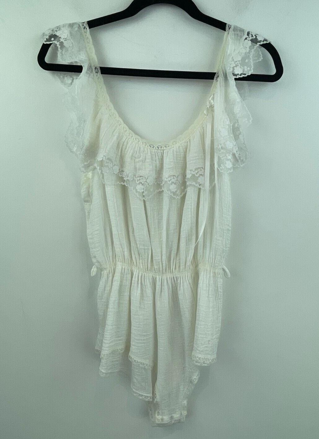 Vtg Miss Elaine Small ? Teddy Lingerie Sexy Lace White A58-13